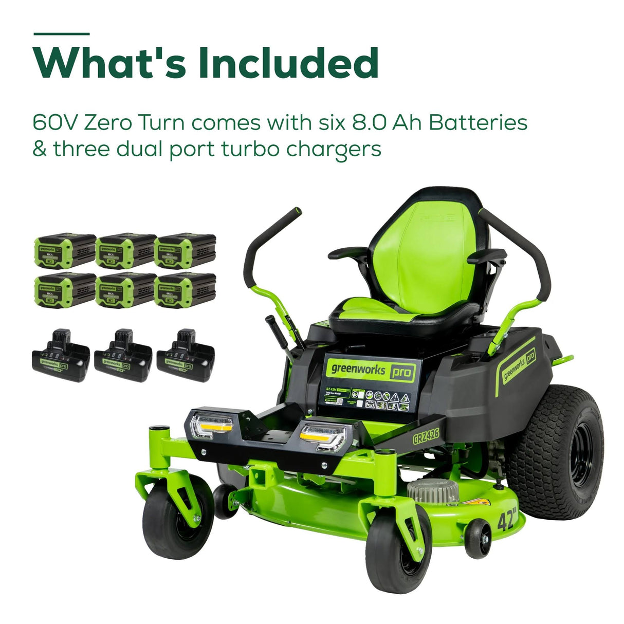 60V 42” Electric CrossoverZ Zero Turn Mower with (6) 8 Ah Batteries and (3) Dual Port Turbo Chargers 7409302